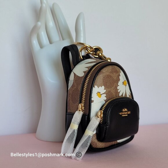 COACH Mini Court Backpack Bag Charm In Signature Canvas With Floral Print-Tan🎈⭐ - Picture 6 of 16
